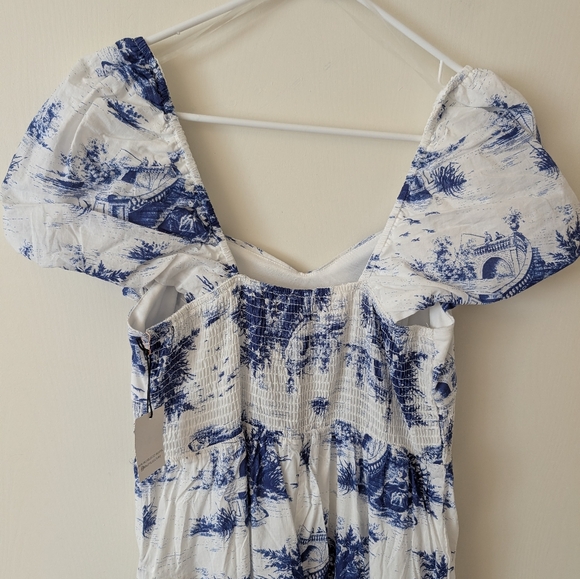 Bailey Blue Women L Blue White Toile Maxi Dress 100% Cotton Cottage Coquette NWT - Picture 4 of 6